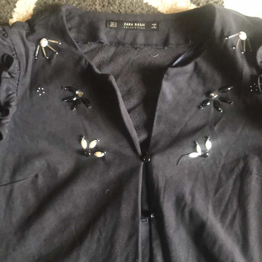 Navy Zara Beaded Shirt